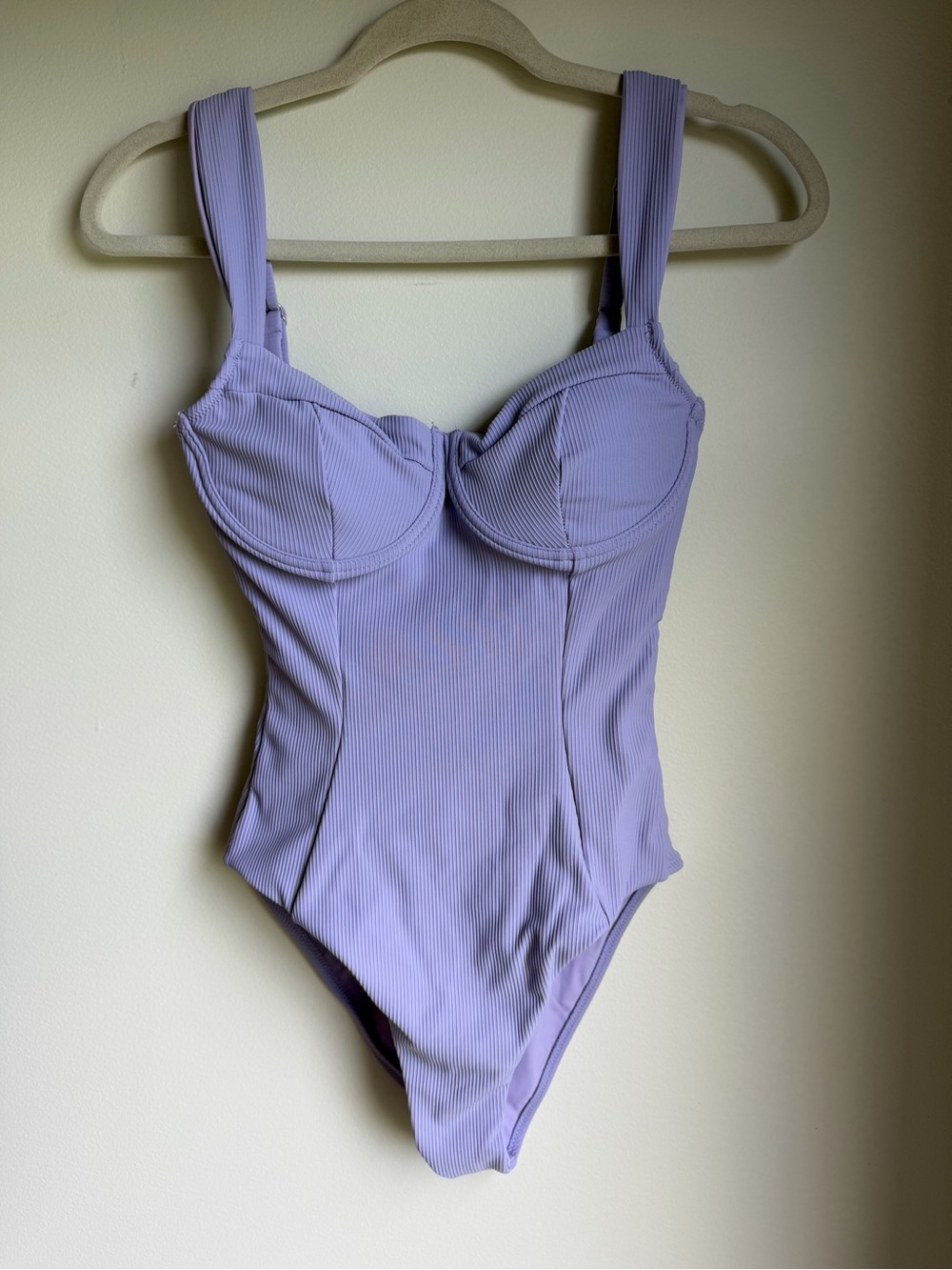 Lavender Ribbed One-Piece Swimsuit with Supportive Cups